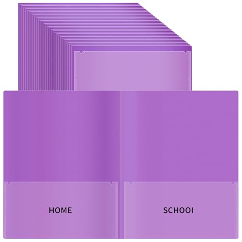 30 Pcs Parent Teacher Classroom Communication Folder with Clear Front Pockets, 2 Pockets Homework Folders Take Home Plastic Folders for Kid Student Home and Classroom (30, Purple) - color: Purple