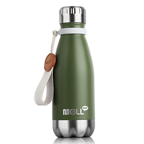 Small Water Bottles for Kids -9 oz Stainless Steel Insulated Vacuum Water Bottle for School Metal Leak Proof Cola Shape Mini Water Bottle for Boys (Grass Green) - color: Grass Green, size: 9 Ounces