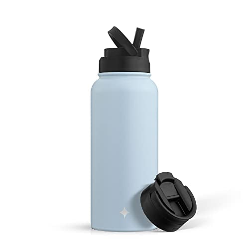 JoyJolt Triple Insulated Water Bottle with Straw Lid AND Flip Lid! 32oz Large Water Bottle, 12 Hour Hot/Cold Vacuum Insulated Stainless Steel Bottle. BPA-Free Leakproof Water Bottles - Thermos Bottle - color: Cloud Blue, size: 32 Ounces