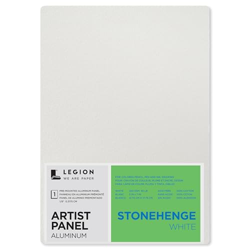 Legion Artist Panel, 1/8" Composite Brushed Aluminum with Stonehenge 100% Cotton White 250gsm Paper, 5 x 7 inches for Dry Media - size: 5 x 7