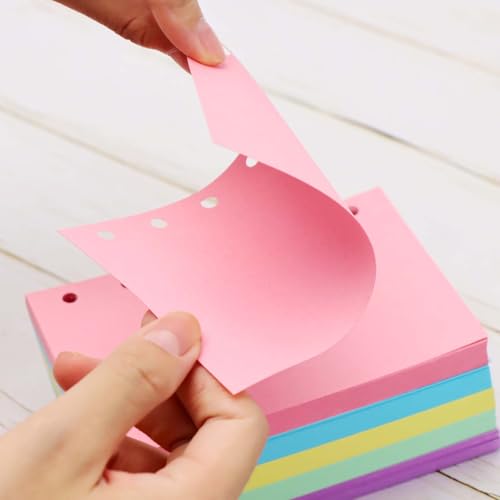 Mogoostry A7 Blank Filler Paper 5 Color Refill Paper for 6 Ring A7 Binder Planner Inserts 6 Hole Blank Note Paper Refills 250 Sheets Loose Leaf Paper - color: Light 5 Color