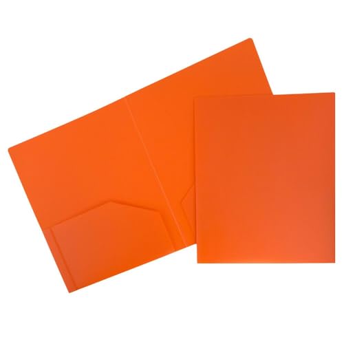JAM PAPER Heavy Duty Plastic 2 Pocket Extra Tough School Folders - Orange - 3/Pack - color: Orange, size: 3 Per Pack