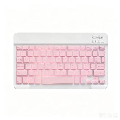 Mini Bluetooth Keyboard, Small Portable Wireless Rechargeable Keyboard with 7-Color RGB Backlit for iPad iPhone Android Samsung Tablet Smartphone((Pink) - color: Pink