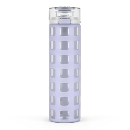 Ello Syndicate 20oz Reusable Glass Water Bottle with One-Touch Leak Proof Flip Lid, Protective Non-Slip Silicone Sleeve, Carry Loop for Coffee, Tea and Water, BPA-free, Dishwasher Safe, Celeste - color: Celeste