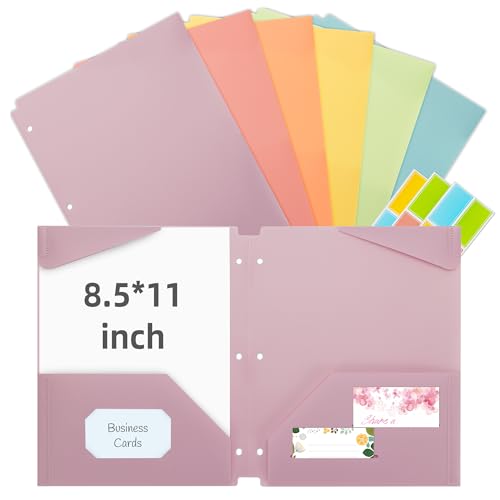 Ospelelf Folders with Pockets Waterproof Plastic Pocket Folders for Documents Letter Size 8.5'' x 11'', Fits 3 Ring Binder Holds, 6 Pack - color: Macaroon
