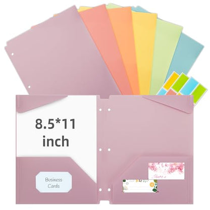 Ospelelf Folders with Pockets Waterproof Plastic Pocket Folders for Documents Letter Size 8.5'' x 11'', Fits 3 Ring Binder Holds, 6 Pack - color: Macaroon