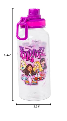 Silver Buffalo Bratz Airbrush Featuring Yasmin, Sasha, Jade, and Cloe Twist Spout Plastic Water Bottle with Stickers You Stick Yourself, 32 Ounces | Sasha, Jade and Cloe, Twist Spout, Sticker Set, You Stick Yourself, 0.95 Liters - color: Bratz