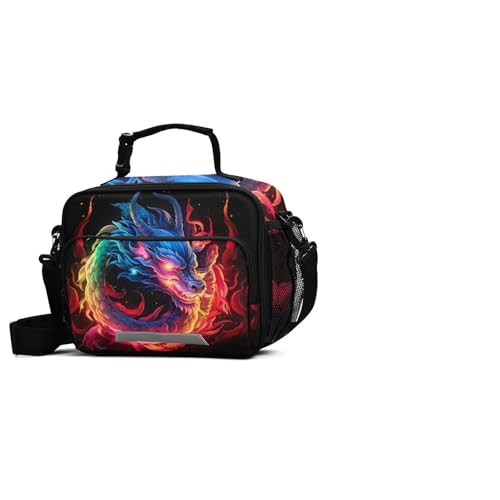 Blue Flame Dragon Kids Lunch Box Insulated Lunch Bags Cooler Tote Bag with Removable Shoulder Strap for Boy Girl Student 20847438 - color: Rainbow Flame Dragon