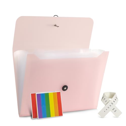 Expanding File Folder File Organizer 13 Pocketsr Accordion Filing Folder for Documents Aesthetic Paper Organizer Folder for Work, School, Home, Office (Transparancy Pink) - color: Transparancy Pink