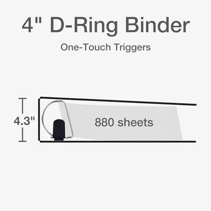 Cardinal 3 Ring Binder, Binders for School and Office, Durable 4 Inch Premier Easy Open Binder, ONE-Touch Locking Slant-D Rings, 880-Sheet Capacity, ClearVue Cover, PVC-Free, Black (10341) - size: 4-Inch