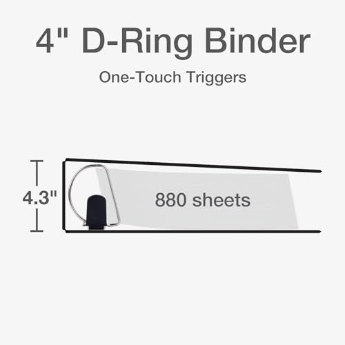 Cardinal 3 Ring Binder, Binders for School & Office, Durable 4 Inch Premier Easy Open Binder, ONE-Touch Locking Slant-D Rings, 880-Sheet Capacity, ClearVue Cover, PVC-Free, Black (10341) (Pack of 6) - size: 4-Inch (Pack of 6)
