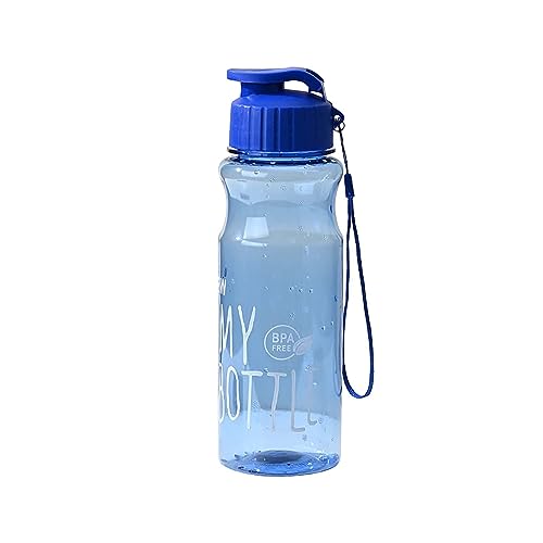 FlekmanArt 1 Pieces Plastic Water Bottles for Adults Bulk 17 oz Sport Drink Bottles with Handle Strap Lightweight Leakproof Drink Flip Top Cups for Party Outdoor (Bright Color,Bright Style) - color: Dark Blue