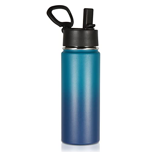 Volhoply 18oz Kids Insulated Water Bottle,Stainless Steel Water Bottles with Straw Lid,Wide Mouth Reusable Metal Sports Water Flask,Double Wall Vacuum Travel Cups For Cold Drink(Dark Night,1 Set) - color: Dark Night