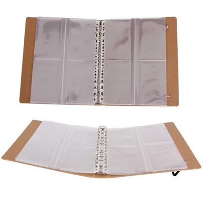 PABCK 100 Pockets Kraft Paper Binder Sheet for Seeds Envelope Photo Sleeves | Garden Seed Packets Organize Book 4 Side Loading (Slot Size 3.62x5.19 inch) Plastic Clear 25 Sheet Album Card Photo Protector