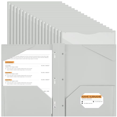 Henoyso 48 Pcs Plastic Folder with Clear Front Pocket and 3 Prongs Heavy Duty Plastic Folders with Card Slot Pocket Folders with Prongs for School Office Home(Grey，White) - color: Grey，white