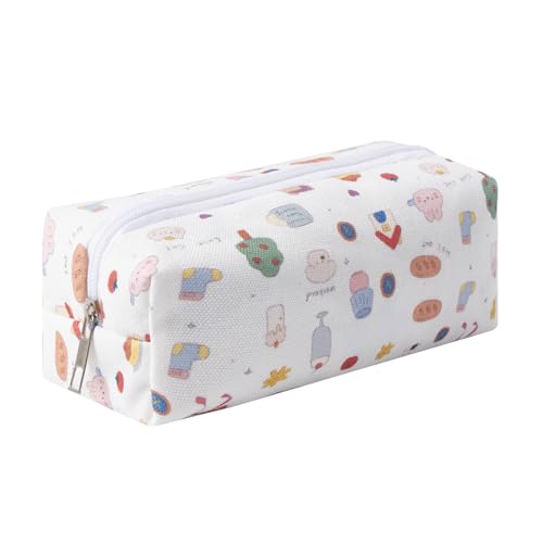 Large Capacity Canvas Pencil Case for Students Cute Aesthetic Pen Pouch Stationery Organizer Bag for School Portable Makeup Bag for Daily Use Kawaii Pencil Box for Girls Teens Kids (Canvas-Q) - color: Canvas-Q