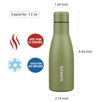 BJPKPK 12oz Water Bottles Stainless Steel Double Wall Vacuum Insulated Small Water Bottles for Travel,Olive Green - color: Olive Green, size: 12 Ounces