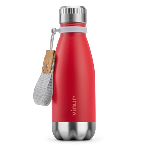 Small Water Bottle-9 oz Leak Proof Insulated Water Bottle for Purse | Double Wall Vacuum Stainless Steel Water Bottle for Travel, School, Cola Shape Flask with Carry Rope (Canyon Red) - color: Canyon Red, size: 9 Ounces