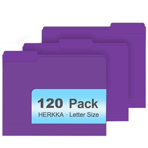 File Folder, HERKKA 120 Pack 1/3 Cut Tab File Folders, File Folders Great for Organizing and Filing, Letter Size, Purple - color: Purple
