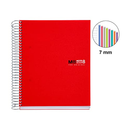 Miquelrius 8 Subject Spiral Notebook, College Ruled, Red (6.5" x 8")