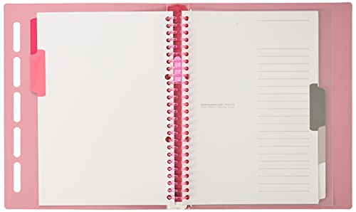 Maruman CLARTE 26‑Ring Binder with 5 Index Windows & Matching 5‑Tab Dividers, B5 Size, 7.17" x 10.12", Includes 10 Loose Leaf Ruled Sheets and Clear Storage Pocket, Holds Up to 120 Sheets, Pink - color: Pink, size: B5
