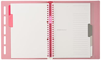 Maruman CLARTE 26‑Ring Binder with 5 Index Windows & Matching 5‑Tab Dividers, B5 Size, 7.17" x 10.12", Includes 10 Loose Leaf Ruled Sheets and Clear Storage Pocket, Holds Up to 120 Sheets, Pink - color: Pink, size: B5