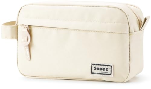 Sooez Original High Capacity Pencil Case, Big Pencil Bag Pouch Box Organizer Pen Case, Aesthetic Supply for Girls Adults, Portable Journaling Supplies with Easy Grip Handle & Loop, Beige - color: Beige