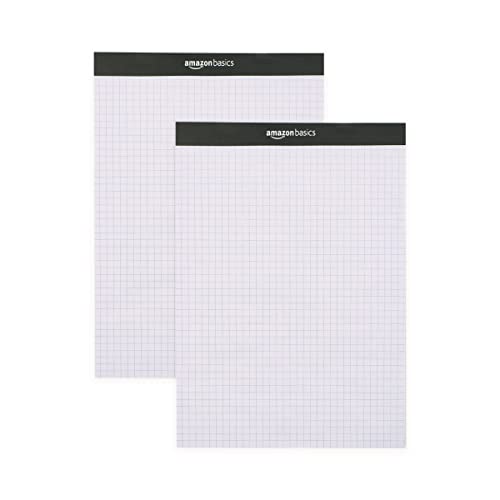 Amazon Basics Quad-Ruled Graph Paper Pad with Sturdy Back, Perforated, 8.5" x 11.75", White, 100 Sheets/Pad, 2-Pack - size: 2 Pack