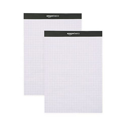 Amazon Basics Quad-Ruled Graph Paper Pad with Sturdy Back, Perforated, 8.5" x 11.75", White, 100 Sheets/Pad, 2-Pack - size: 2 Pack