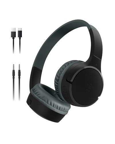 Belkin SoundForm Mini - Wireless Bluetooth Kids Headphones, 30H Battery, 85dB Safe Volume Limit, Built-in Microphone - Toddler On-Ear Earphones for iPhone, iPad, Fire Tablet, Ideal for School - Black - color: Black, style: Wireless (USB-C)