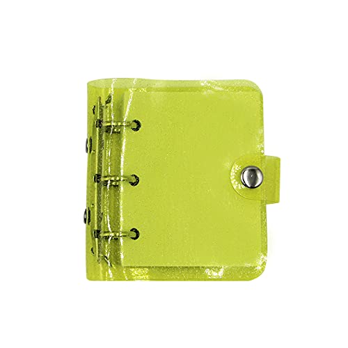 Mini Transparent 3-Ring Binder Covers Clear Soft PVC Notebook Round Ring Binder Cover Protector Snap Button Closure Loose Leaf Folder with Blank Inner Papers - color: Shiny Yellow