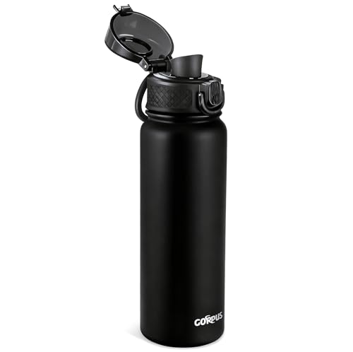 GOPPUS Insulated Water Bottle 20oz Stainless Steel BPA-Free Sports Bottle Ideal for School and Travel Silicone Spout Lid Prevents Leaks, Sweat, and Dust (Black) - color: Black