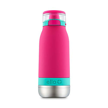 Ello Emma Vacuum Insulated Stainless Steel Water Bottle with Locking Leak Proof Lid and Soft Straw, BPA Free, Tropical Pink, 14oz - color: Tropic Pink