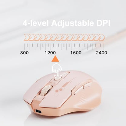 Uineer Wireless Bluetooth Mouse,[Upgraded] Rechargeable Computer Mice (BT 5.0/4.0+2.4G Hz) with Visible Battery Level, 4 Adiustable DPl, Portable PC Mouse for MacBook Chromebook,Pink - color: pink