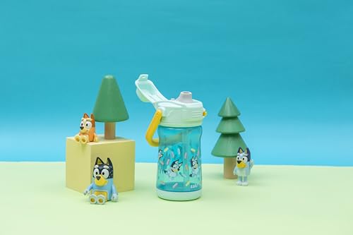 Zak Designs Bluey Beacon Kids Water Bottle for Travel or At Home, 12oz Plastic is Durable and Leak-Proof with Liquid Lock Spout, Cover, Carry Handle, Protective Base (Bluey) - color: Bluey