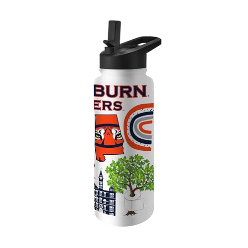 Logo Brands NCAA Native 34 oz Quencher Water Bottle - | Local Icons Design | Double-Wall Insulated| Leak-Proof Lid & Built-In Straw
