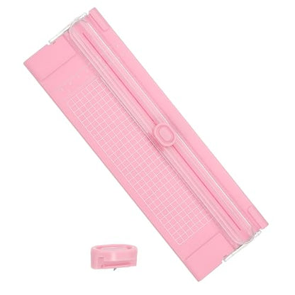 Generic Paper Cutter Trimmer, A4 Straight Small Portable Paper Slide Paper Slicer with Safe-Guard for Craft Cardstock Label Card, Scrapbook Photo, Pink, with 1 Blade