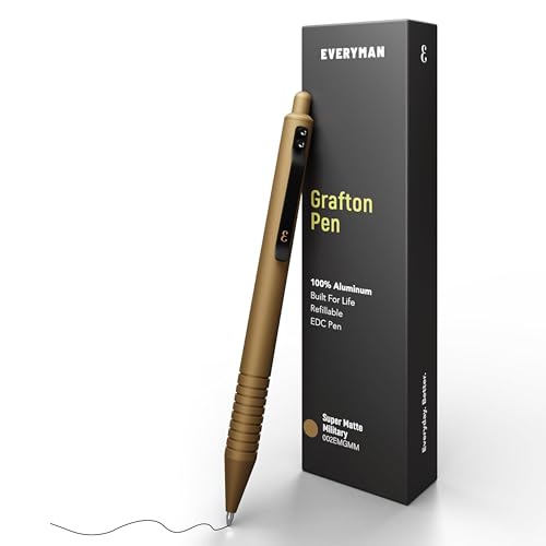 Everyman Military Grafton Super Matte Full Click Refillable Gel Pen | Durable EDC Writing Tool with Deep Grip | Smooth 0.7mm Ink Flow for Daily Use, Notes, Journaling, and Office Essentials - color: Military, style: Full Click