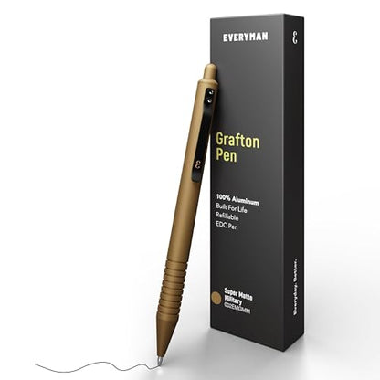 Everyman Military Grafton Super Matte Full Click Refillable Gel Pen | Durable EDC Writing Tool with Deep Grip | Smooth 0.7mm Ink Flow for Daily Use, Notes, Journaling, and Office Essentials - color: Military, style: Full Click