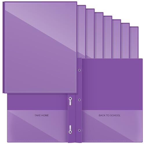 Henoyso 24 Pcs Plastic Folders with Clear Front Pocket and 3 Prong Take Home Plastic 2 Pocket Folder Back to School for Students Parent Teacher Communication for School Office (Purple) - color: Purple