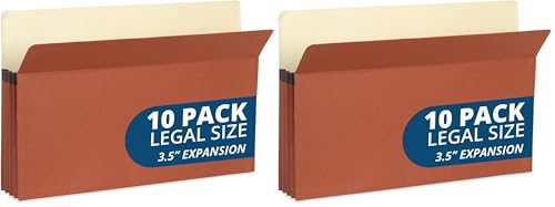 Blue Summit 10 Redwell Folders Legal Size, Brown Accordion File Folders, 3.5” Red Rope Expandable Pockets, Expanding Organizer (Pack of 2) - size: 3.5" (Pack of 2)