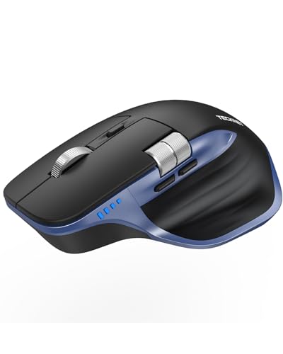 TECKNET Wireless Mouse, Bluetooth Mouse (BT5.3/5.0 & 2.4G) Rechargeable Ergonomic Optical Mouse with 6 Adjustable DPI, Side Scroll, USB A Receiver, 7 Buttons, Wide Compatibility - Black & Blue - color: Black & Blue