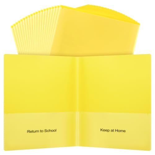Apipi 24 Pcs Take Home Folders with Pockets for Elementary Students, Yellow | Durable Kindergarten Parent-Teacher Communication Plastic Folders, Back to School Teacher Supplies for Classroom - color: Yellow