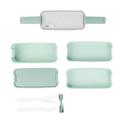 Bento Tek 30 Ounce Bento Box, 1 Stackable 3 Compartment Lunch Container - With Fork And Knife, Does Not Contain BPA, Green Plastic Reusable Lunch Box, Microwavable, Dishwashable - Restaurantware - size: 1 Count, style: 30 oz - Green