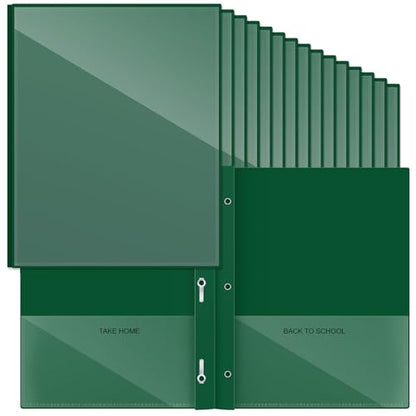 Henoyso 48 Pcs Plastic Folders with Clear Front Pocket and 3 Prong Take Home Plastic 2 Pocket Folder Back to School for Students Parent Teacher Communication for School Office (Dark Green) - color: Dark Green
