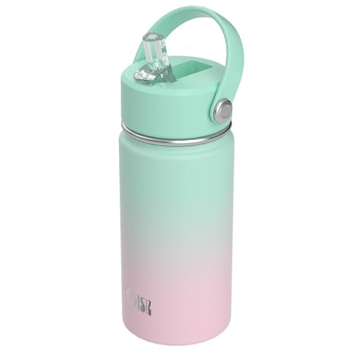 OISIZ Kids Water Bottle with Straw Lid 14oz, Vacuum Insulated 316 Stainless Steel Water Bottles for Kids for School, Leakproof Water Bottle, BPA Free and Keep Cold for 24 Hours - color: peach blossoms, size: 14 Ounces