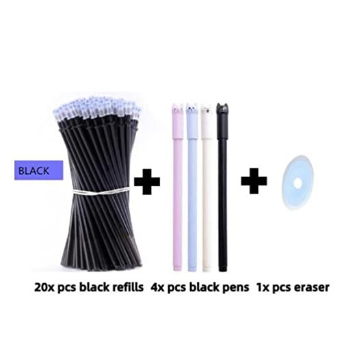 25pcs/Set Erasable Gel Pen Refills Rod 0.5mm Washable Handle Magic Erasable Pen for School Pen Writing Tools Kawaii Stationery (2 Black) - color: 2 Black