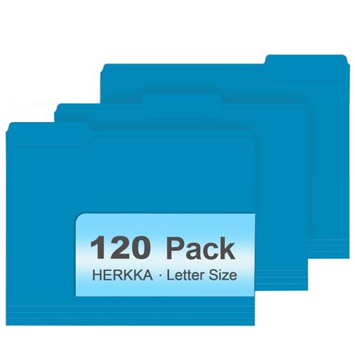 File Folder, HERKKA 120 Pack 1/3 Cut Tab File Folders, File Folders Great for Organizing and Filing, Letter Size, Blue - color: Blue