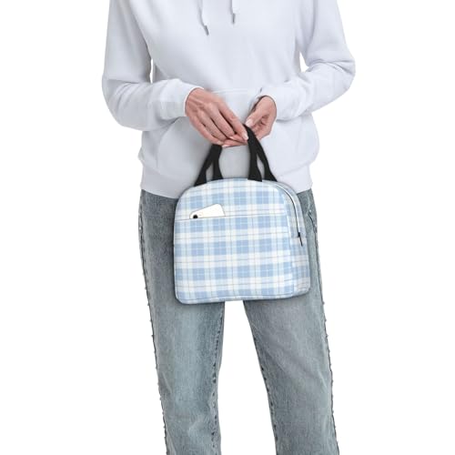 Lunch Bag Plaid Pastel Blue White Insulated Lunch Box Reusable Cooler Tote for Adults Student Girl Boy Work Office School Picnic Over 3 Years Old - color: B0386