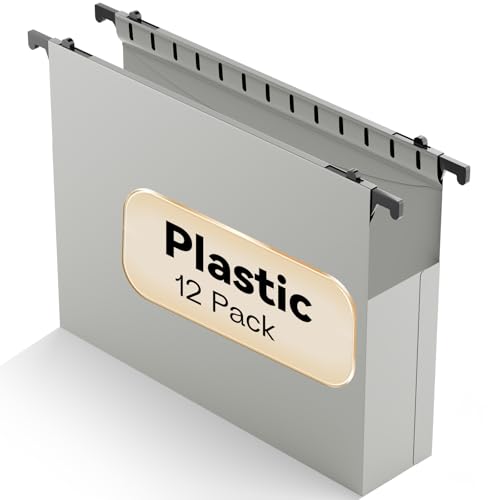 Plastic Extra Capacity Hanging File Folder Letter Size,12 Pack Reinforced Expandable Hanging Folders,Heavy Duty 2 Inch Expansion,Adjustable Tabs,Hanging Organizer Designed for Bulky Files(Gray) - color: Grey